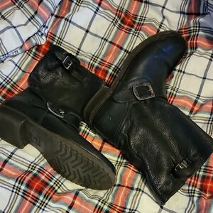 Frye Black Combat Moto Boots with Silver Buckles